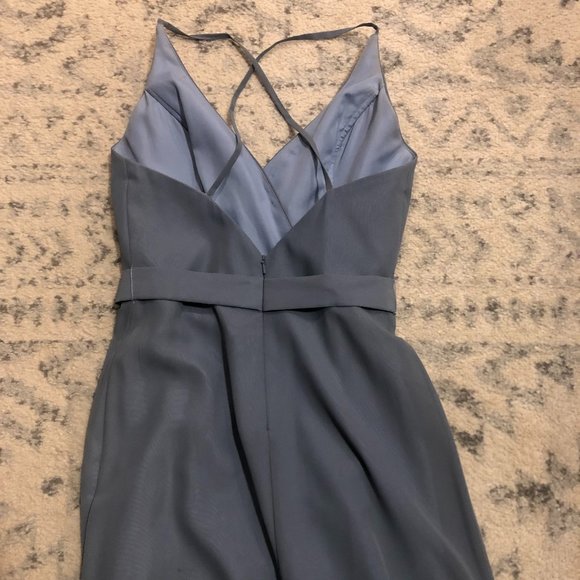 Tulle and Chantilly Dusty Blue Full Length Backless Chiffon Dress - Picture 3 of 5